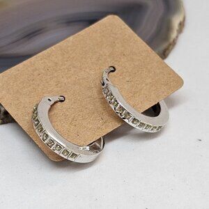 SLC 925 Sterling Silver - Crushed White Sapphire Hoop Earrings